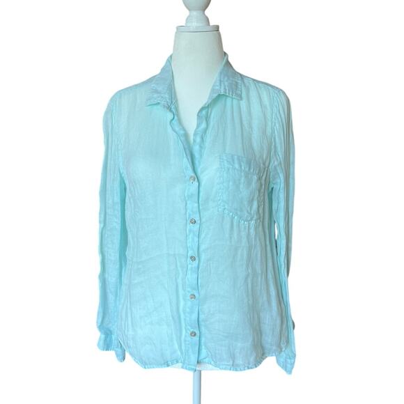 Bella Dahl Blue 100% Linen Button Shirt Women's Size M Breathable Quiet Luxury - Picture 1 of 9